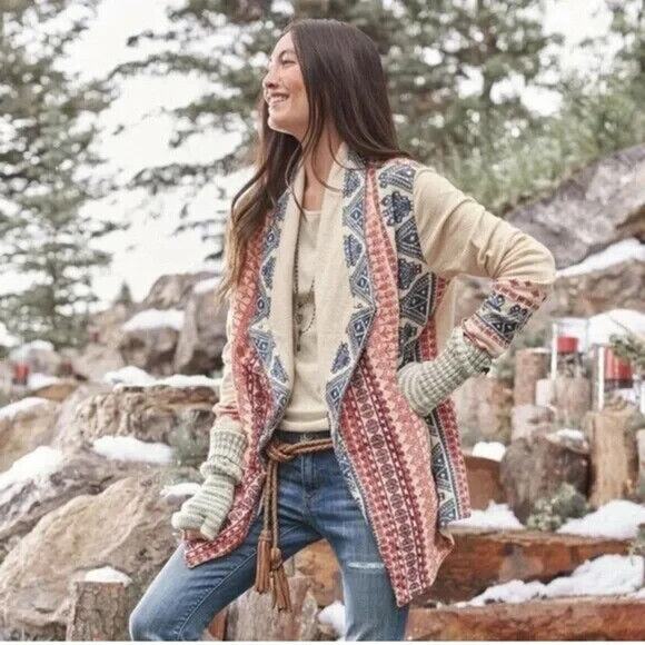 Sundance Shawl Collar Embroidered Cardigan Open Front Drape Women's Size Medium - Picture 13 of 13